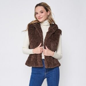 Do Everything In Love Faux Fur Hooded Vest One Size Brown
